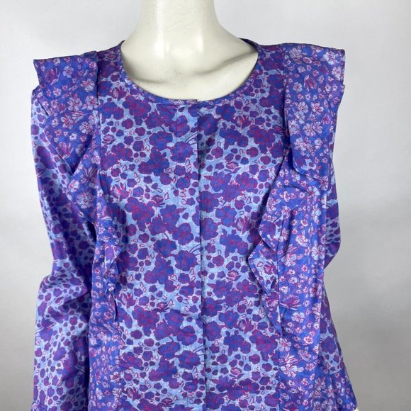 Vineyard Vines Floral‎ Ruffle Button-Up Blouse Top Women 16 Long Sleeve NWOT - Picture 6 of 11